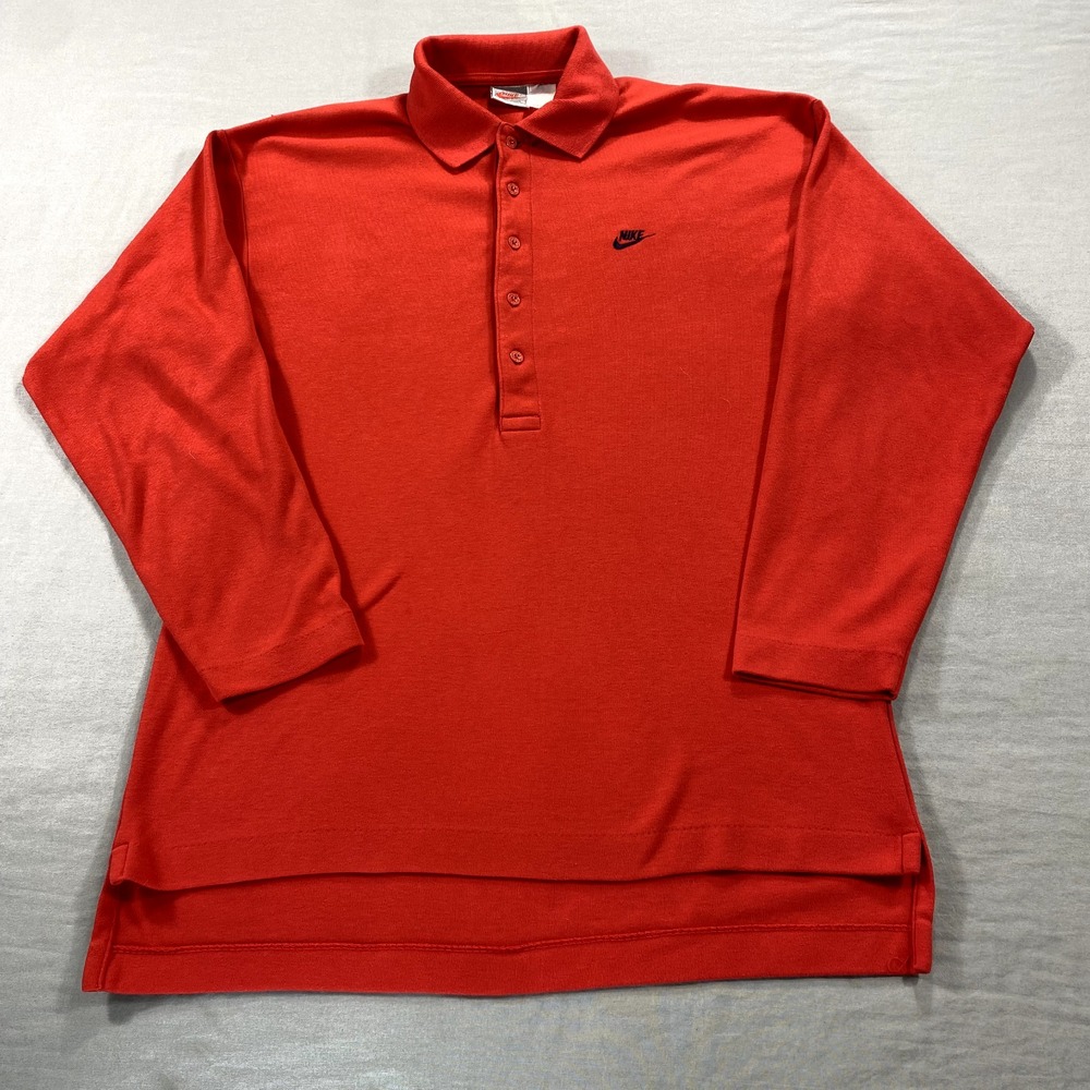VINTAGE Nike Polo Shirt Mens Medium Red Rugby Golf Swoosh 80s Casual Adult
